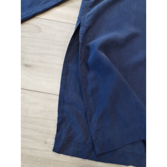 Apostrophe Navy Blue 100% Silk V Neck Mother Pearl Button Tunic Top M - Picture 6 of 12